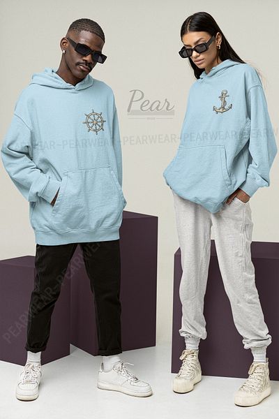 Pear Wear Φούτερ ζευγαριού με στάμπα Anchor Rudder Unisex Oversize Lover Team Hoodie