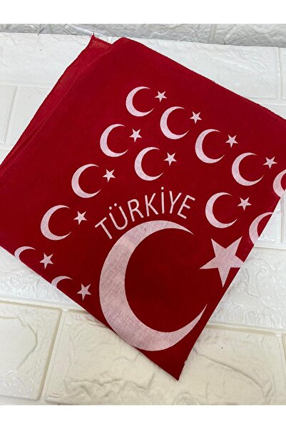 sema aksesuar Red Moon Star Turkish Flag Themed Cotton Fabric Scarf - Bandana - 23 April, 29 October, 19 May
