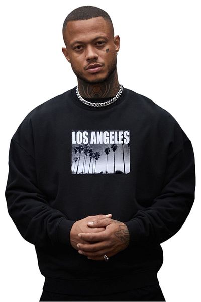BENROMA Unisex Los Angeles Landscape Printed Crew Neck Sweat