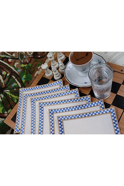 vipceyiz Checkerboard Patterned Embroidered Cocktail Serving Napkin (6 pieces)
