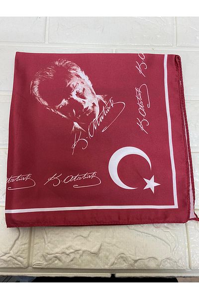 sema aksesuar Red Satin Atatürk Silhouette Signed Moon Star Turkish Flag Scarf - 23 April, 29 October, 19 May