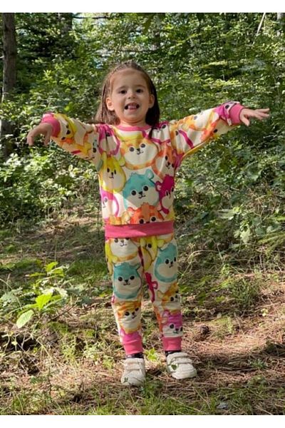 BUUFUU Digital Printed Long Sleeve Sweatshirt and Tracksuit Bottom Top Double Set Oversize Pattern