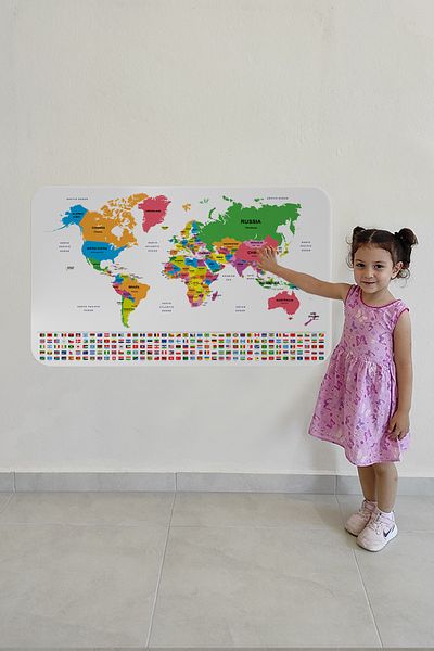 Doğal Tercih Educational Capital Detailed Atlas with Country Flag World Map Wall Sticker 3833