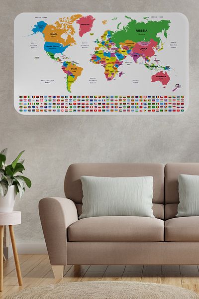 Doğal Tercih Educational Capital Detailed Atlas with Country Flag World Map Wall Sticker 3833