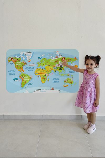 Doğal Tercih Educational World Map World Atlas Children's and Baby's Room Wall Sticker-3778