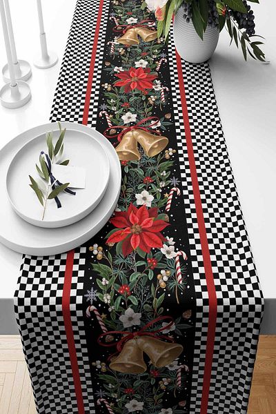 Pilloveland Runner Dama Christmas Patterned Suede Woven 140*40 Cm New Year and Christmas