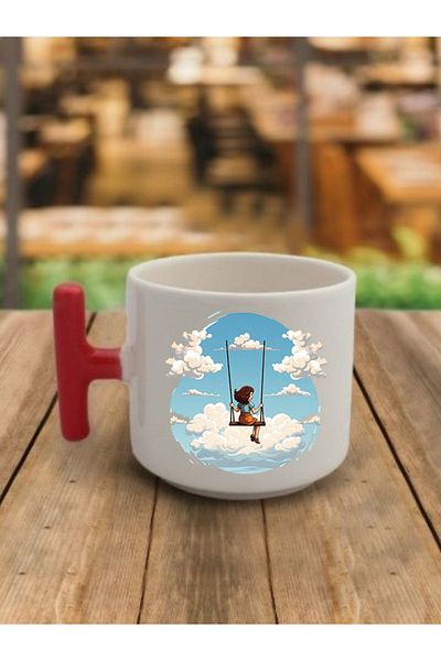 lili hediyelik Girl Swinging in the Cloud Designed Coffee Cup Ceramic Mug - Ceramic Tea, Coffee Gift Cup