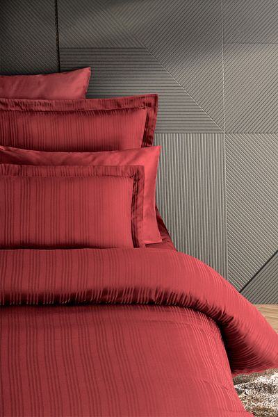 Pierre Cardin Striped Satin Duvet Cover Set Double Voyage Redberry