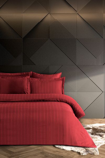 Pierre Cardin Striped Satin Duvet Cover Set Double Voyage Redberry