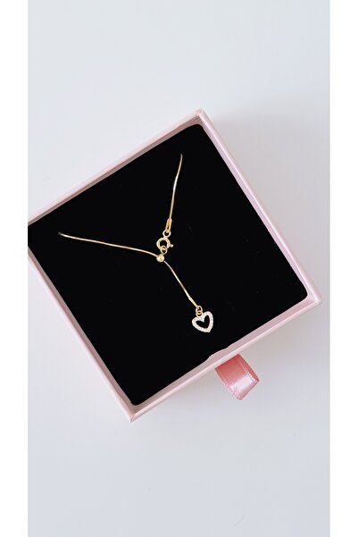 Minimo 925 Ayar Gümüş Minimal Kalpli Italyan Asansör Kolye / Gold Renk