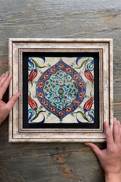 FİNS STONE DECOR Framed Painting Stone Wall Decoration Painting 30 X 30 cm Tile Ceramic Patterned Marble Painting Gift