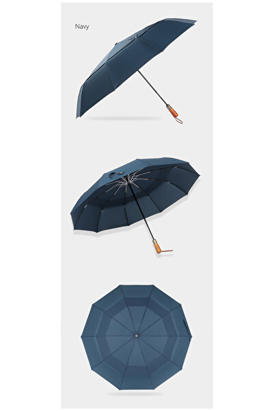 Bosile Fiber Şemsiye Çift Katlı Rüzgara Dayanıklı Ahşap Saplı 3236