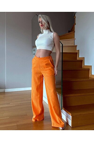 SEVENLINE Жіночі штани з льону - з поясом спереду і широкими штанинами