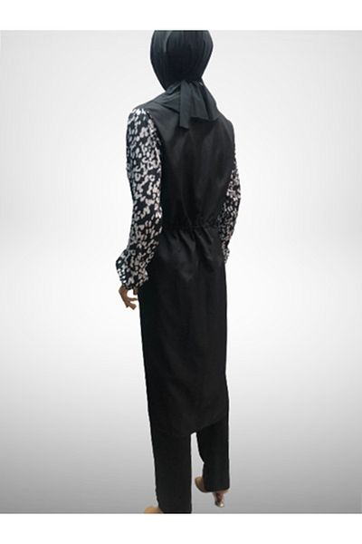 eflin Women's Clothing Black-white Leopard Full Covered Hijab Swimsuit Including Bonnet Plus Size Options
