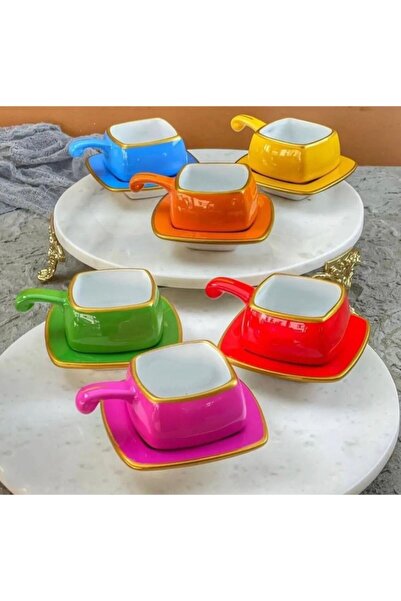 Ara Porselen Renkli Bitter Fincan Seti