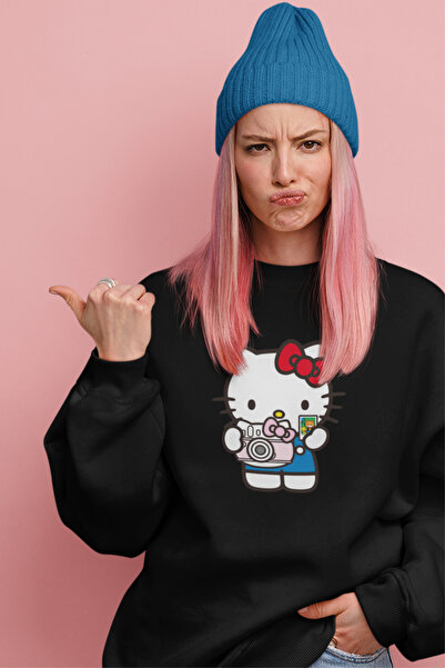 macklin Unisex Žene Muškarci Hello Kitty Kamera Štampano okrugla kragna Dukse...