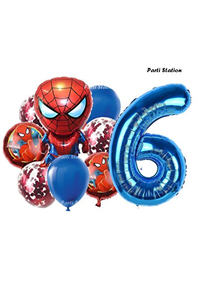 Parti Station Spiderman Yıldız Balonlu 6 Yaş Konsept Doğum Günü Balon Set Örü...