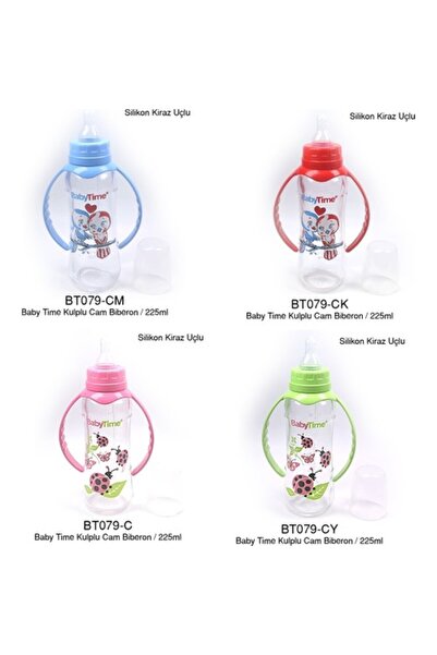 Babytime Baby Time Kulplu Cam Biberon (SİLİKON KİRAZ UÇLU) 225 Cc