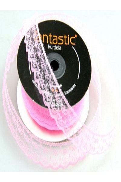 Kazanabil TULLE RIBBON FANTASTIC LACE WITH MOTIF 25 METERS PINK