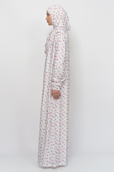 Altobeh Πρακτικό μονοκόμματο λουλουδάτο φόρεμα προσευχής Hijab Lycra με μανίκια 990-0201