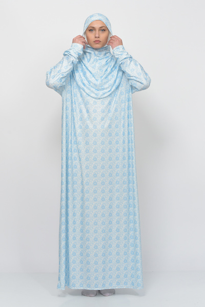 Altobeh Πρακτικό μονοκόμματο φόρεμα προσευχής με μοτίβο ήλιου με μανίκια με μαντίλα Lycra Hijab 990-0302