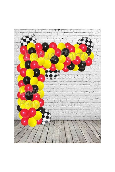 LOTUS PARTY Racing Themed Balloon Chain Set - Red - Black - Yellow Balloon - Checkered Foil Balloon