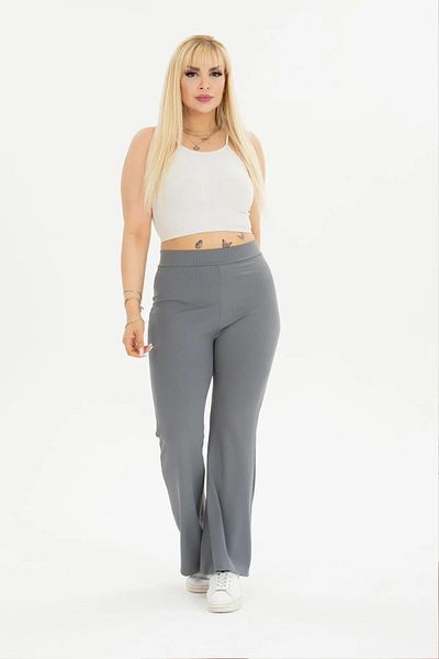 manolyabutik Plus Size Ribbed Spanish Leggings Trousers for Women