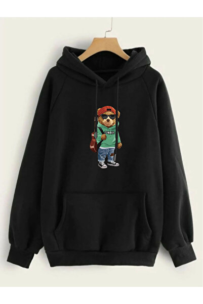 blausee wear Ursuleț de pluș unisex pentru chitarist cu imprimeu supradimensi...