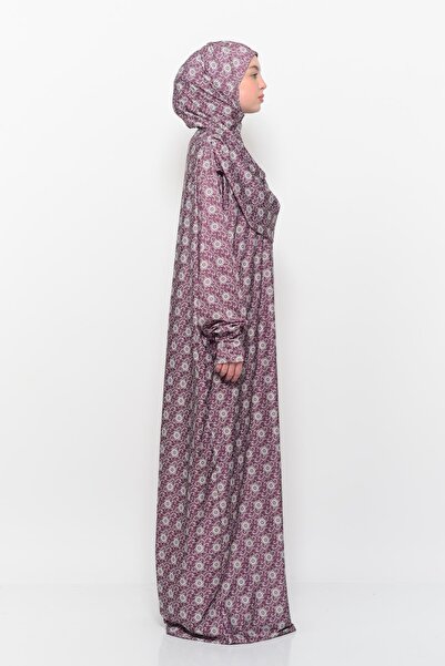 Altobeh Πρακτικό μονοκόμματο φόρεμα προσευχής με μοτίβο ήλιου με μανίκια με μαντίλα Lycra Hijab 990-0302