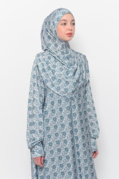 Altobeh Πρακτικό μονοκόμματο φόρεμα προσευχής με μοτίβο ήλιου με μανίκια με μαντίλα Lycra Hijab 990-0302