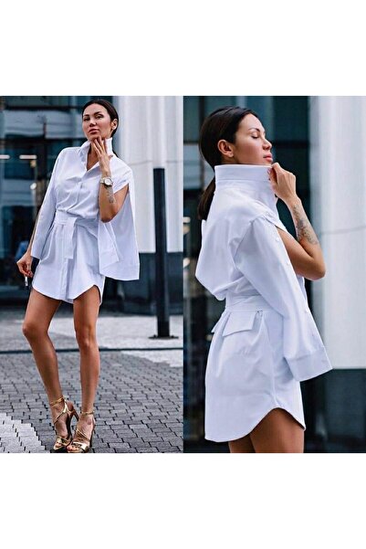 Modayakamoz Γυναικείο φόρεμα πουκάμισο από βαμβακερό πολυεστερικό ύφασμα με μανίκια με ζώνη στη μέση
