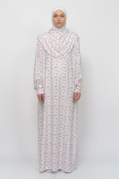 Altobeh Πρακτικό μονοκόμματο λουλουδάτο φόρεμα προσευχής Hijab Lycra με μανίκια 990-0201