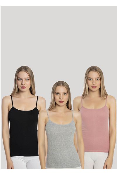 ld lidya underwear قميص داخلي نسائي أسود ورمادي مترب وردي مكون من 3 قطع بحزام خيط منتظم أساسي من القطن 1001-3