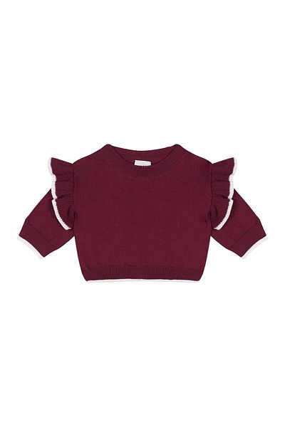 Antebies Claret Red Knitwear Baby - White Contrast Detail and Ruffle