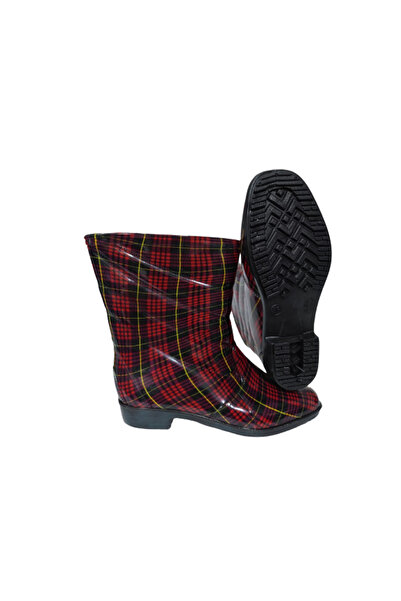 Gülsoy Kırmızı-Sarı Çizgili Kadın Poli Kaymaz Taban Yağmur Çizmesi