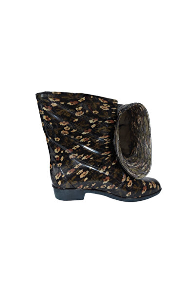 Gülsoy Καφέ Floral καρό γυναικείες μπότες βροχής με αντιολισθητική σόλα