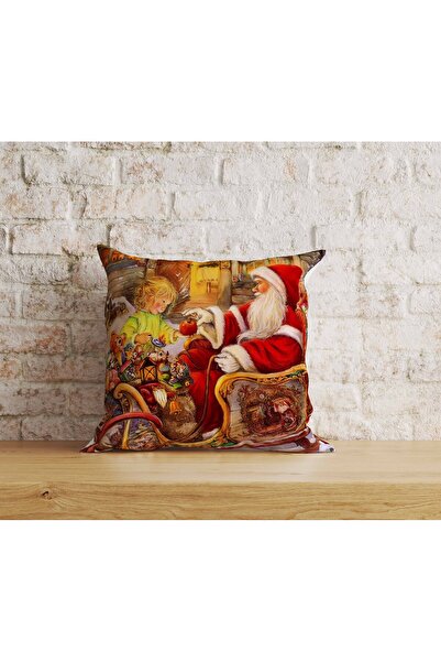 Şah Dekor غطاء وسادة مطبوع رقميًا باللون الأحمر والأصفر مع شخصية سانتا كلوز ت...