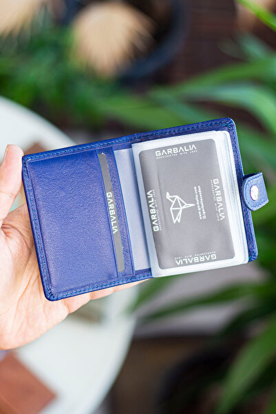 Garbalia Beijing Genuine Leather Unisex Navy Blue Card Holder Wallet with Plenty of Card Holders and External Placket