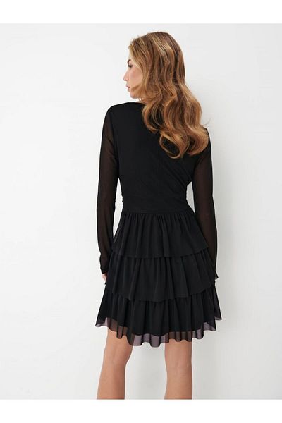 MJORA Rochie mini tricotată din tul cu volane negre