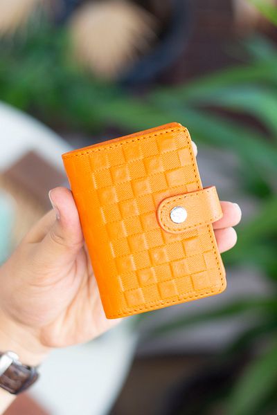 Garbalia Beijing Genuine Leather Unisex Orange Card Holder Wallet with Plenty of Card Holders and External Placket
