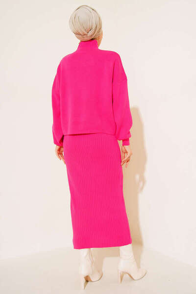 benguen 5104 Turtleneck Sweater Gilet Knitwear Double Suit Fuchsia