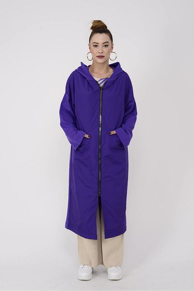 Butik Ayseba Park Moda Letter Zipper Detailed Hooded Pocket Cap Trench