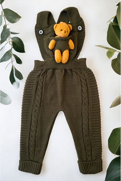 gogo bici Winter Winter Teddy Bear Hanger Buttoned Baby Kids Knitwear Tights Salopet