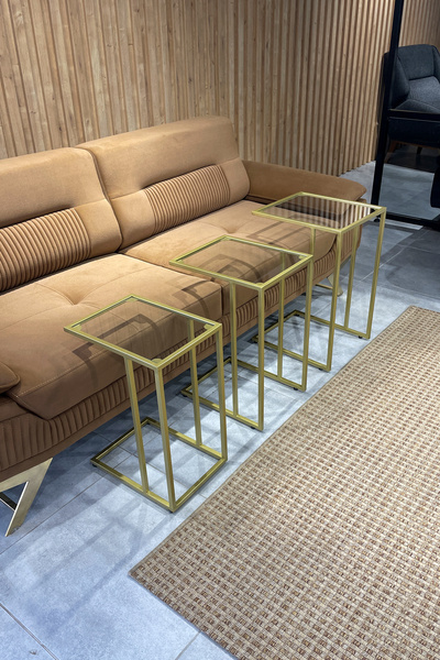 ASA KONSEPT 3'lü C Sehpa Gold, Şeffaf Güvenilir Temperli Camlı, Çok Amaçlı Me...