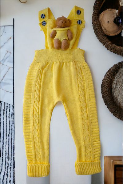 gogo bici Winter Winter Teddy Bear Hanger Buttoned Baby Kids Knitwear Tights Salopet