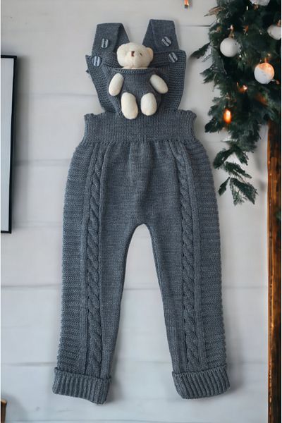 gogo bici Winter Winter Teddy Bear Hanger Buttoned Baby Kids Knitwear Tights Salopet