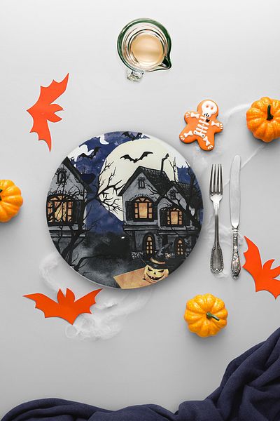 Keramika Farfurie de Servire Castelul Albastru de Halloween 26 Cm Latime - 19951