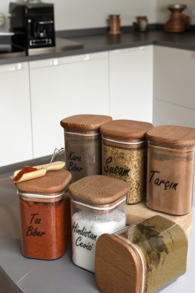 TARÇIN HOMES 6'lı 200 Ml Ahşap Kapaklı Vakumlu Şeffaf Etiketli Saklama Takımı...