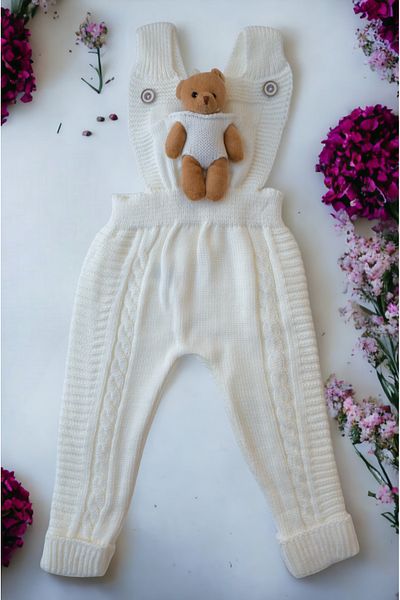 gogo bici Winter Winter Teddy Bear Hanger Buttoned Baby Kids Knitwear Tights Salopet