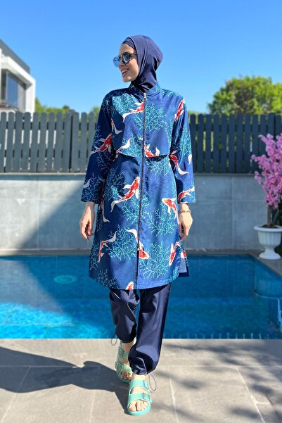 Remsa Mayo Önü Kapaklı Paraşüt Tam Kapalı Tesettür Mayo R069B Koi Japonya